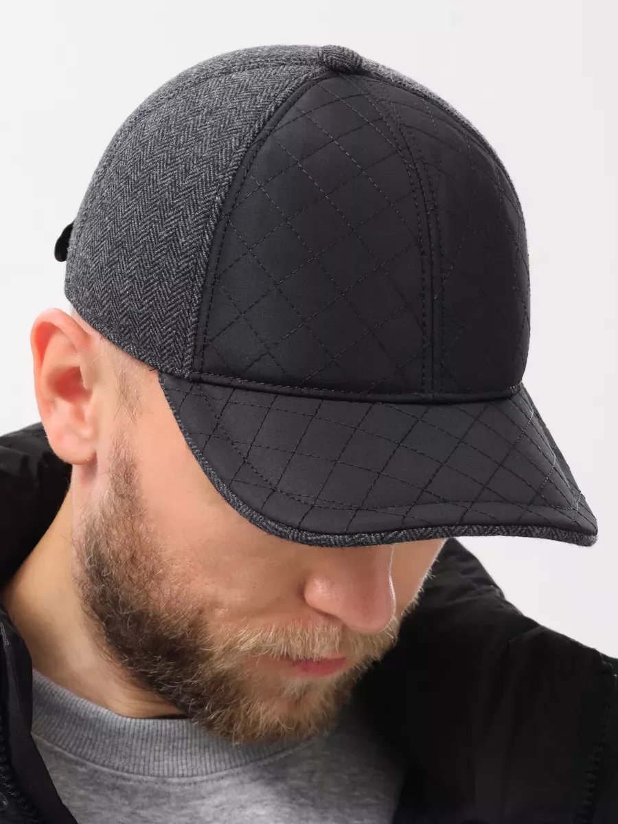 Кепка утепленная с ушками драповая с плащевой вставкой