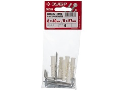ЗУБР ЕВРО 8х40 / 5х57 мм, распорный дюбель полипропиленовый с шурупом-крюком, 6 шт (30676-08-40)