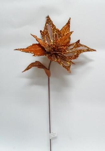 Цветок пуансеттии на ножке 30х70см ChristmasDeLuxe медный с глиттером и пайетками