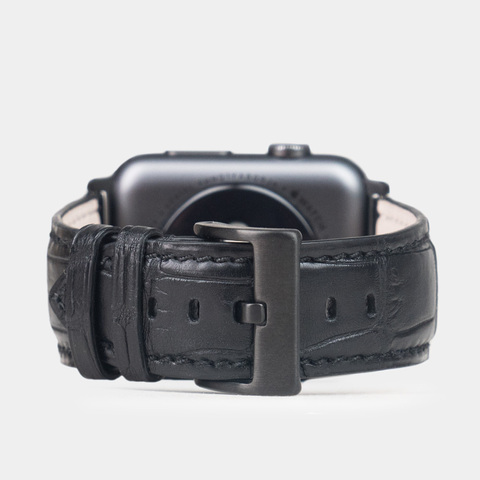 Ремешок для Apple Watch 44/45/46 mm из кожи аллигатора, черного цвета