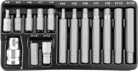 Jonnesway S29H4115S Набор вставок-бит 10 мм DR шестигранных с переходником, 15 предметов 47396
