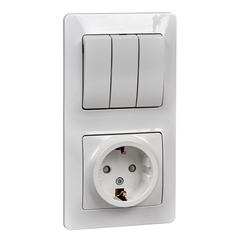 Schneider Electric Glossa Белый Блок: розетка с заземляющими контактами со шторками и выключатель 3-клавишный IP20 скрытая установка GSL000178