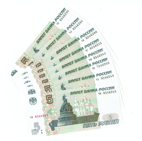 Подборка из 8 банкнот 5 рублей 1997 года разных серий (чи, чз, чк, чм, чг,  чв, чл, че)