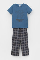Пижама  для мальчика  К 1599-1/синяя волна,текстильная клетка
