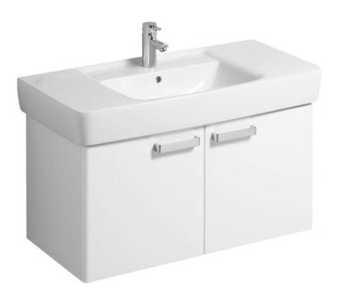 Шкафчик для раковины Geberit Renova Compact, двухдверный: B=93см, H=46.3см, T=47.8см, матовый белый / меламиновое покрытие, ультраглянцевые белые / пленочное покрытие