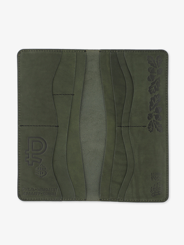 Бумажник «Всё в одном» из натуральной кожи Краст, тёмно-зелёного цвета