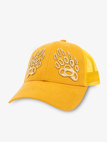 Бейсболка с сеткой «Лапы Русского Медведя» горчичного цвета с 3D вышивкой лого