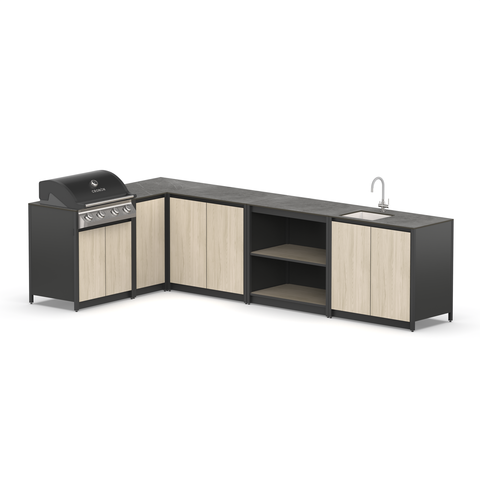 Угловой мангальный комплекс Lounge M-116SG, 3.3x1.8 м, дуб сонома/черный мрамор