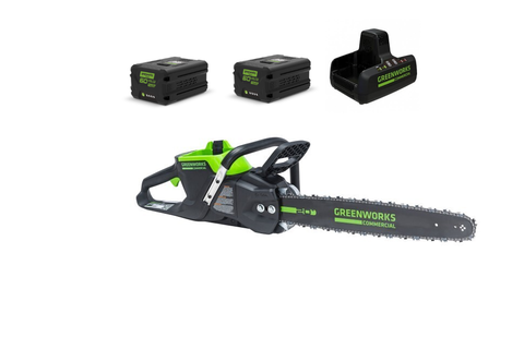 Цепная пила Greenworks GC82CS51k5, 82v, 51 см, в комплекте с АКБ 2х5 А·ч и двойное ЗУ (аккумуляторная)