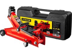 STAYER R-28 RED FORCE, в кейсе, 2 т, 130 - 350 мм, подкатной домкрат для легковых а/м, Professional (43153-2-K)