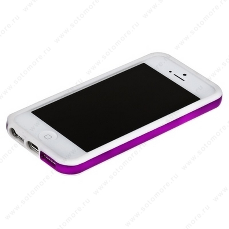 Бампер для iPhone SE/ 5s/ 5C/ 5 белый с фиолетовой полосой