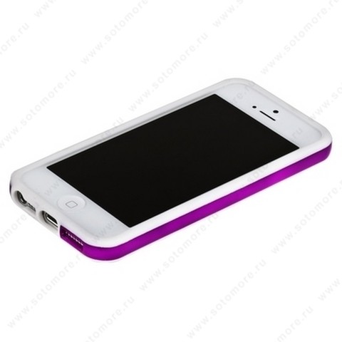 Бампер для iPhone SE/ 5s/ 5C/ 5 белый с фиолетовой полосой