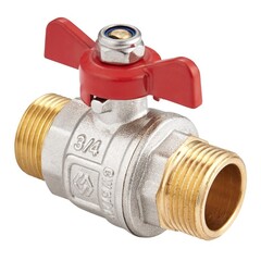 Кран латунный шаровой MVI BV.515, DN 25, PN 40, никелированный, полнопроходной, штуцер-штуцер, бабочка