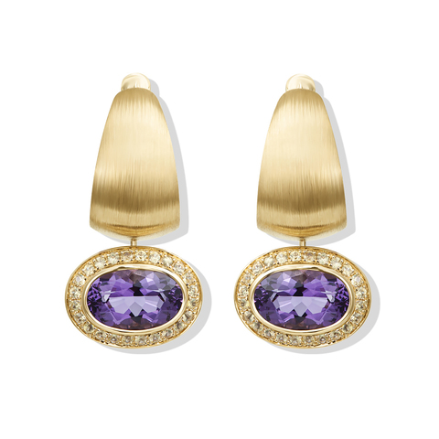Серьги с Аметистом и Желтыми Сапфирами, Эмаль, E0178-61/2