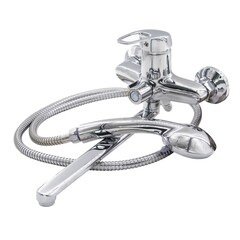 67-0-743 Смеситель латунный однор. для ванны, РК, лейка, шланг,настенный, керам.карт.40мм (РемоКолор)