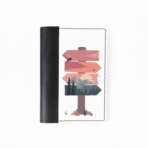 Обложка на паспорт комбинированная "Указатель путешествие", черная белая вставка