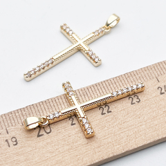 Подвеска Крест, цвет золото, фианиты, размер 35*20 мм + бейл, цена за 1 шт