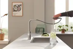Смеситель для кухонной мойки GROHE Blue Pure Minta c вытяжным изливом, функцией фильтрации, без фильтра в комплекте, суперсталь (30590DC0)