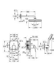 Набор для душа GROHE Cubeo, с верхним душем Tempesta 250, матовый чёрный (1053362430)