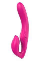 Ярко-розовый безремневой страпон REMOTE DOUBLE DIPPER - 22 см. - 
