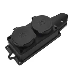 89-7-090 Колодка для удлинителя каучук, 2 розетки, однофазная 16А, с/з c заглушкой, черная, 1788 (Universal)