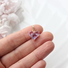 Подвеска Сердце с сиреневым фианитом, 14 мм, позолота, П544