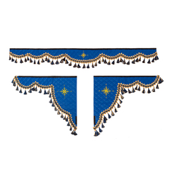 Ламбрекен 1,8м с косынками универсальные стеганые Роза Ветров (экокожа, синий, синие кисточки)