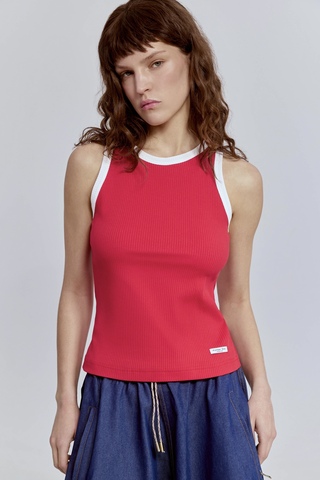 Топ из хлопковой рибаны с контрастной отделкой