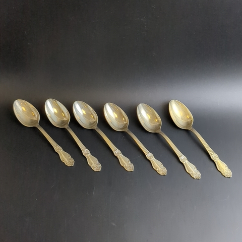 Набор из 6 чайных ложек "Золотая роза", мНЦ (медь-никель-цинк), золочение, Кольчугинский завод цветных металлов, СССР, 1970-1990 гг.