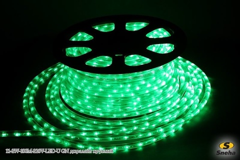 Дюралайт 11-2W-100M-220V-LED-U GN Зеленый двухжильный круглый