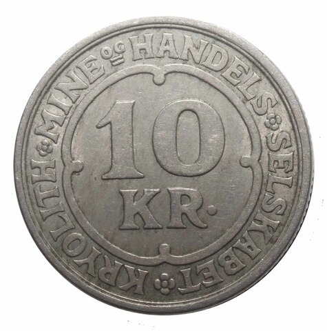 10 крон 1922 Гренландия. Медно-никель XF