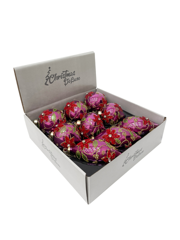 Набор елочных игрушек 8см 9шт ChristmasDeLuxe фиолетовый с цветочным орнаментом