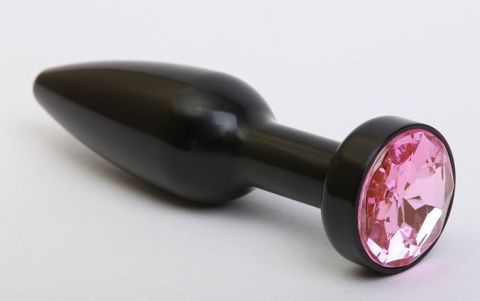Чёрная удлинённая пробка с розовым кристаллом - 11,2 см. - 4sexdreaM 47416