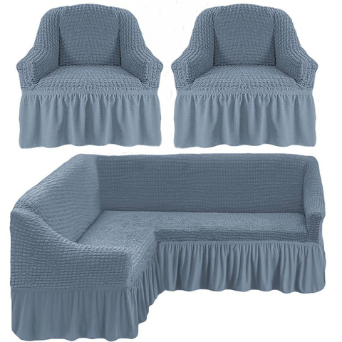 Чехол на угловой диван и два кресла, светло-серый