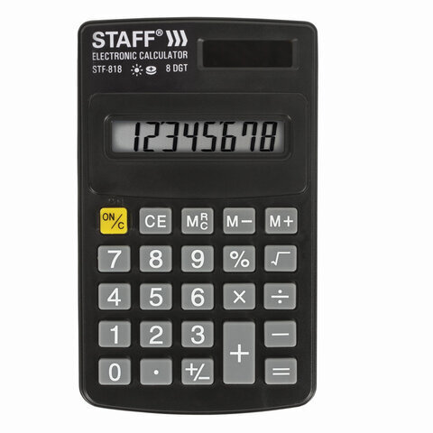 Калькулятор карманный (STAFF) STF-818, 8 разрядов, двойное пит., 102х62мм 250142