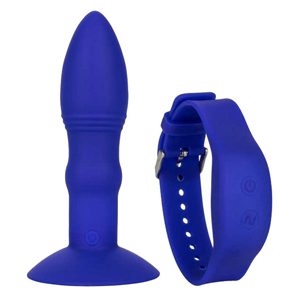 Синяя анальная вибропробка 14см с эффектом римминга California Exotic Novelties Remote Rimming SE-0436-78-3