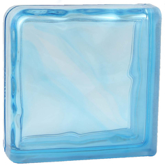Завершающий стеклоблок голубой окраска в массе Vitrablok   19x19x8