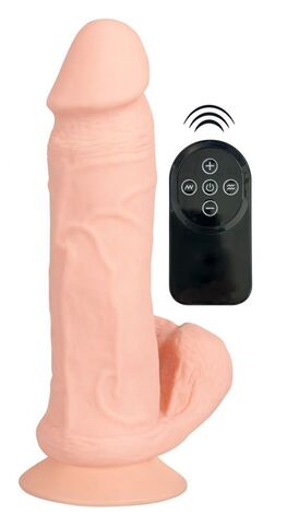 Телесный вибратор на присоске с пультом ДУ Bendable RC Vibrator with Balls - 20,8 см.