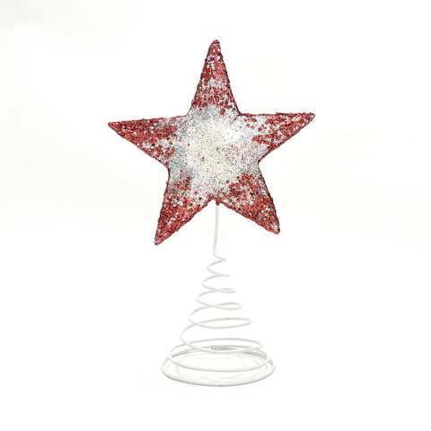 Верхушка на елку Звезда 18х30см ChristmasDeLuxe бело-красная с серебром с глиттером
