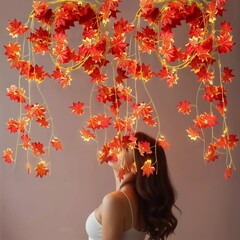 Кленовые листья, осенние искусственные, лиана 2,35 метра, листья около 6,5*7 см, набор 6 шт.