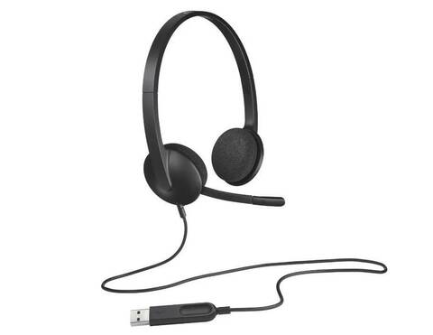 Гарнитура Logitech H340 Headset, накладные, микрофон поворотный двунаправленный, USB, 1.8 м, чёрный.