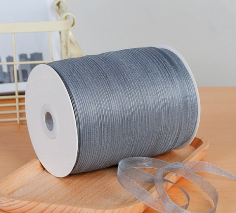 Лента органза на катушке (1,0см*457м), Серебро, 1 шт.