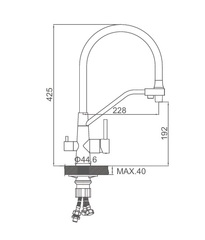 Cмеситель для кухни с выходом для питьевой воды гибкий силиконовый излив черный + сатин