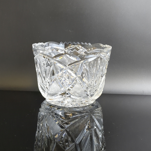 Ваза салатник хрустальный, алмазная грань, геометрический орнамент, винтаж СССР 1970-1990 гг