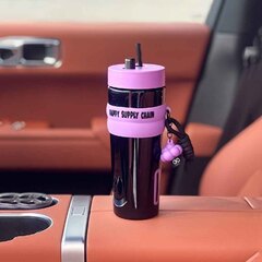 Стакан с трубочкой 1000мл (чёрно-фиолетовый)