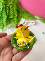 №2 Цыплята пасхальные, декоративные, пушистые, 4,7*5,5 см, в гнезде, набор 3 шт.