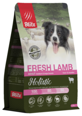 Сухой корм для собак Blitz Holistic Fresh Lamb Adult Dog Medium & Large breeds (Monoprotein) беззерновой с ягненком и уткой для средних и крупных пород гипоаллергенный корм для чувствительного пищеварения 1,5 кг