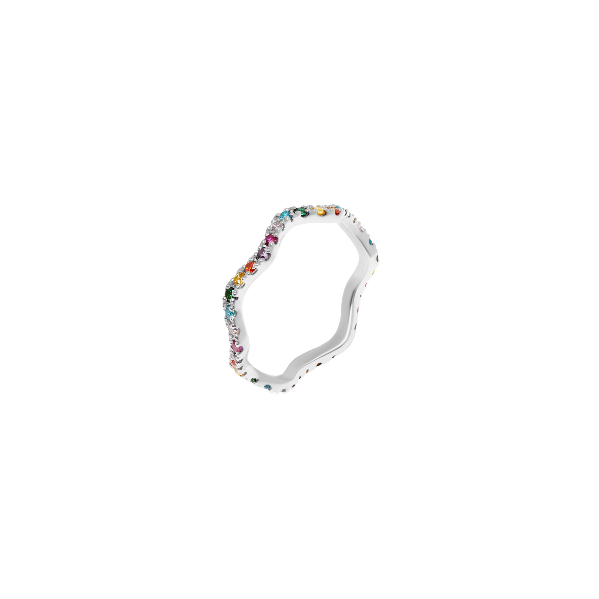 Wave Pave Ring - Silver Rainbow
