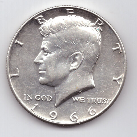 1/2 доллара 1966. США (Кеннеди). Серебро AU