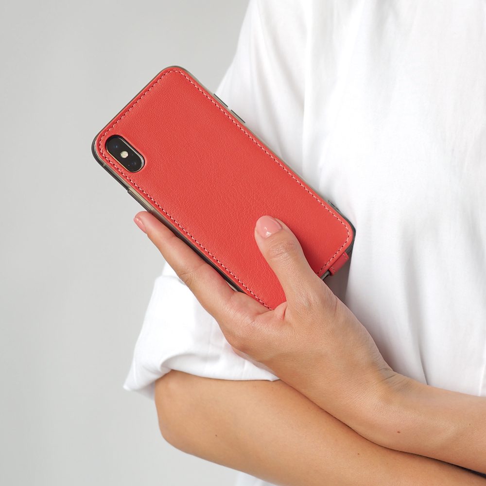 Leather case for iPhone X & Xs ~ calfskin red coral